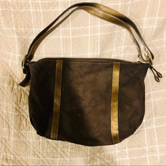 Cole Haan brown suede & golden brown leather hobo shoulder bag. Good used cdtn - Picture 4 of 10